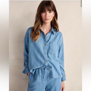 Haven tencel Denim Button-Up Shirt L $108